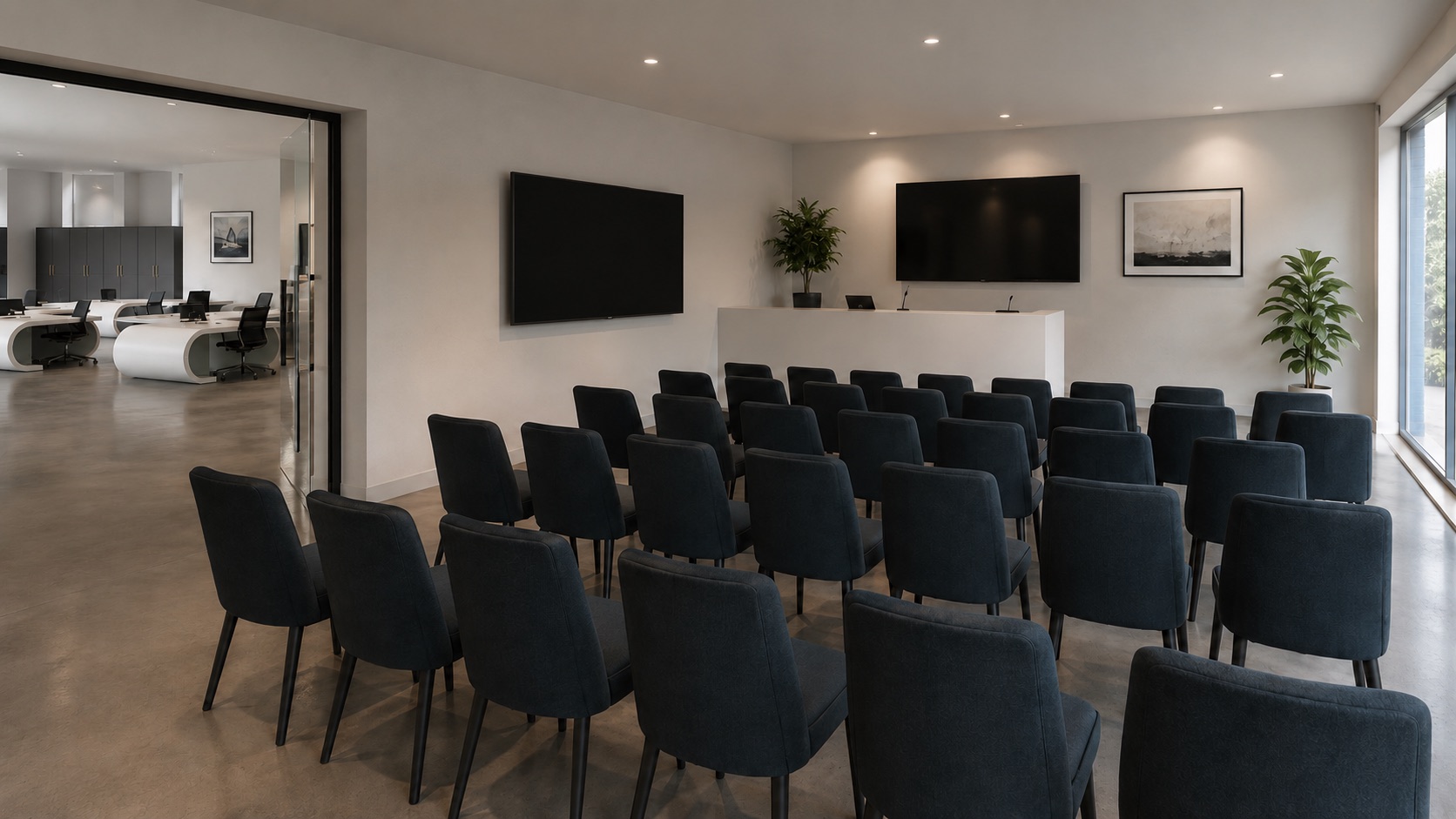 The main auction room at London Auction Centre, rows of seating facing the rostrum
